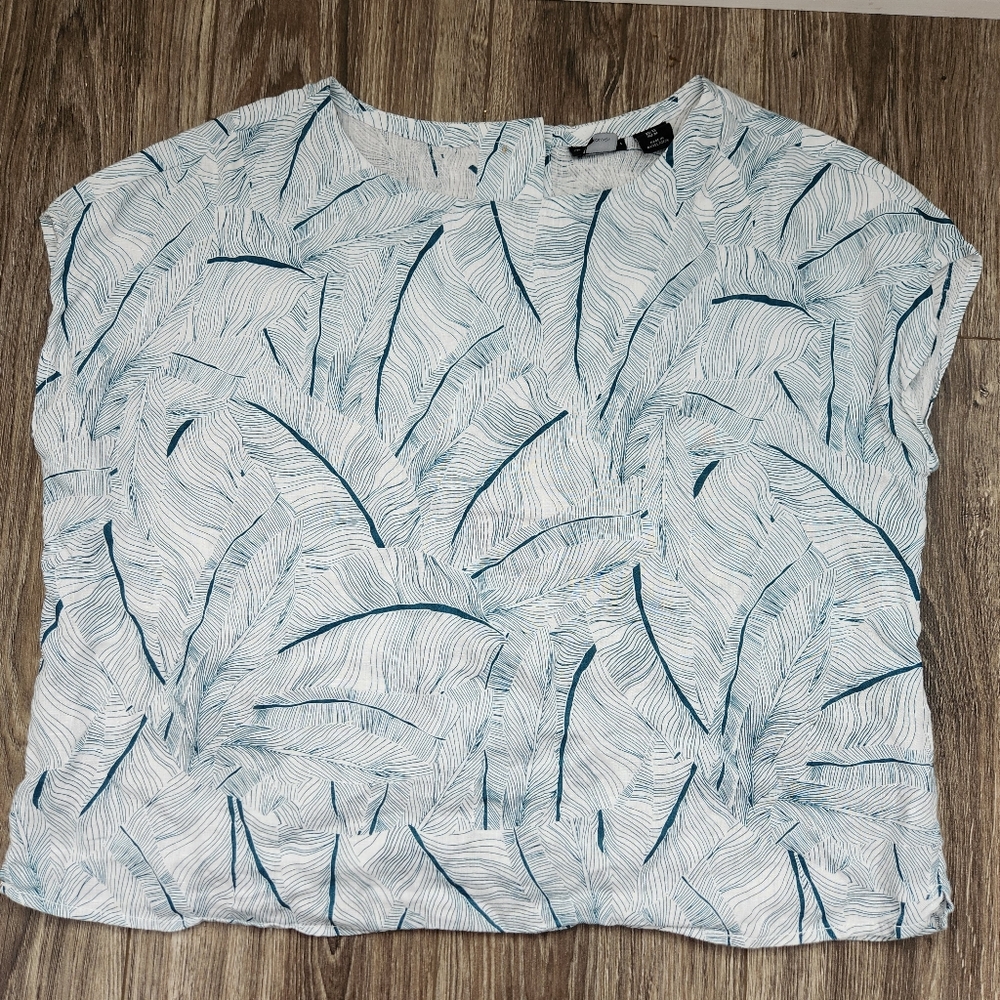 Tahari 100% Linen Tropical Boxy Button Back Top Blouse Size Medium